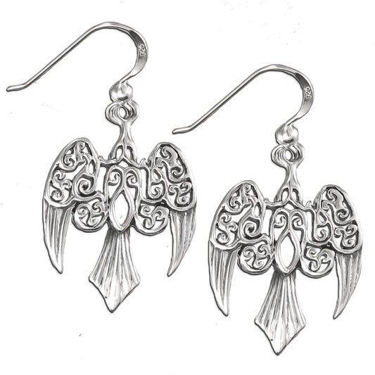 Sterling Silver Goddess Morrigan Raven Earrings