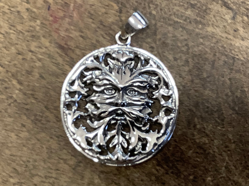 Sterling silver mythic green man pendant