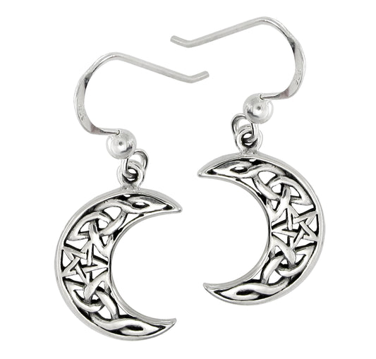 Sterling Silver Celtic Knot Moon and Star Dangle Earrings