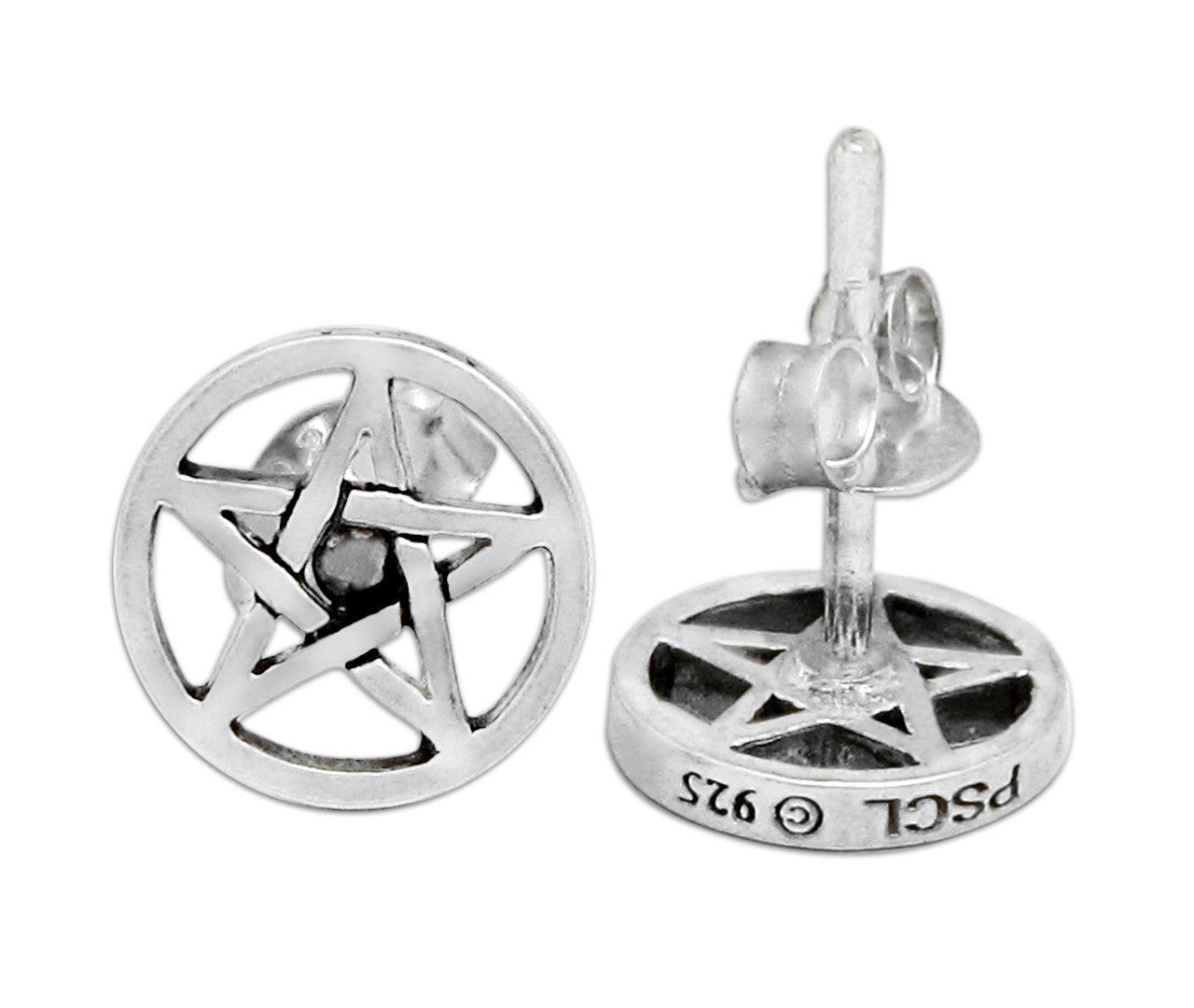 Sterling Silver Wiccan Pentacle Post Stud Earrings