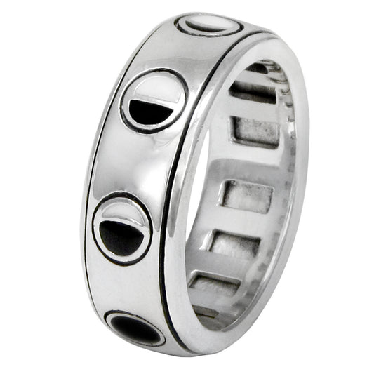 Sterling Silver Lunar Moon Phase Spinner Rotating Worry Ring