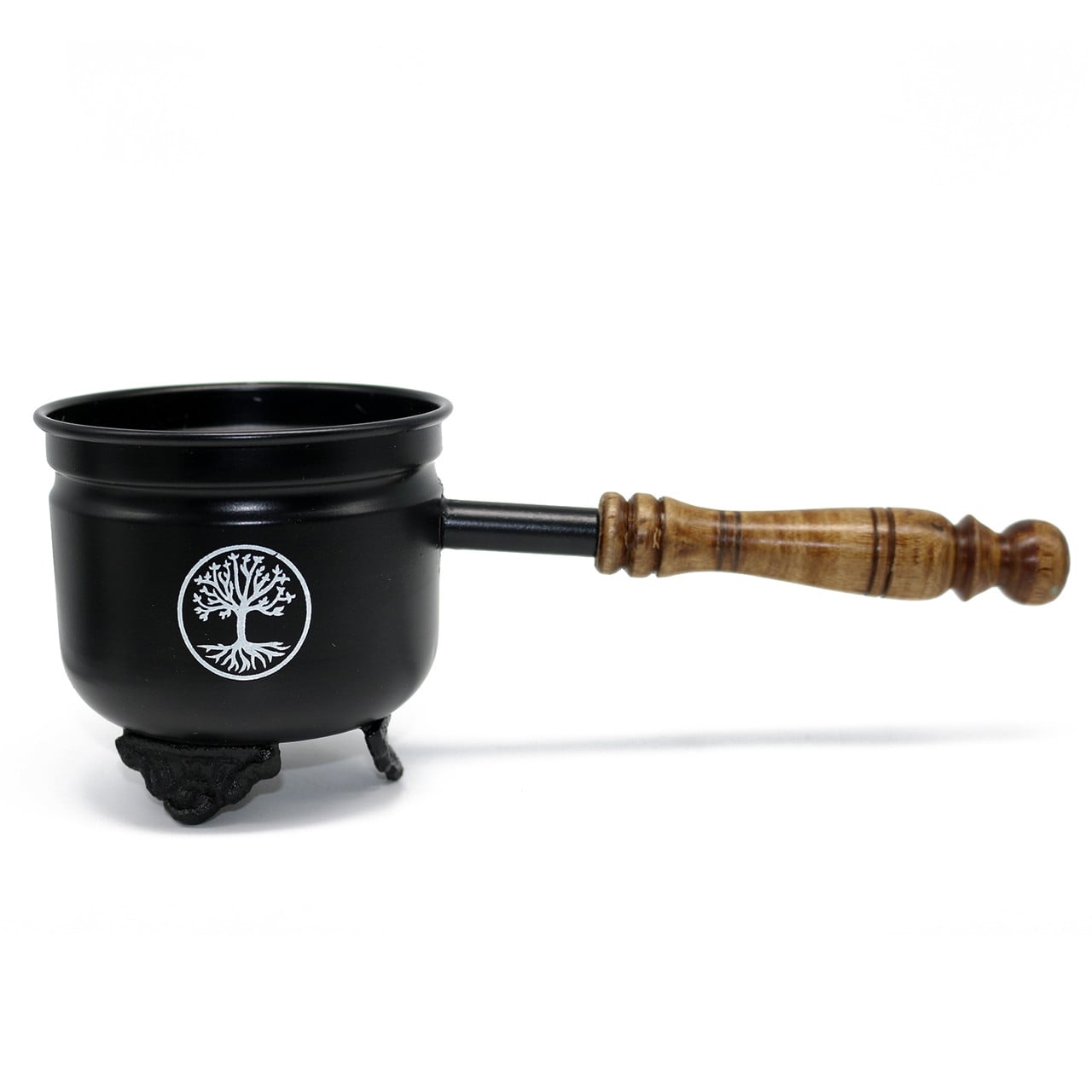 Smudge Pot with Design & Wooden Handle Incense Burner