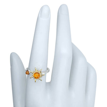 Amber Gold Plated Silver Spinner Sun Adjustable Ring
