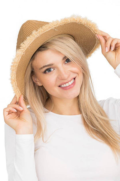 Toyo Straw Standard Frayed Brim Fedora Rancher Hat