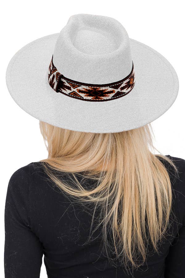 Navajo Rustic Band Pinch Crease Faux Wool Rancher Hat