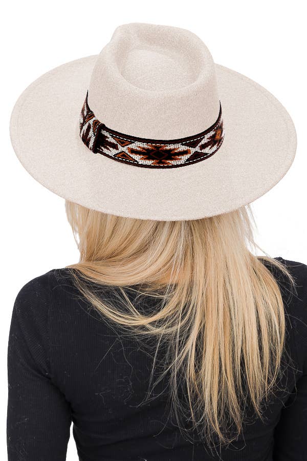 Navajo Rustic Band Pinch Crease Faux Wool Rancher Hat