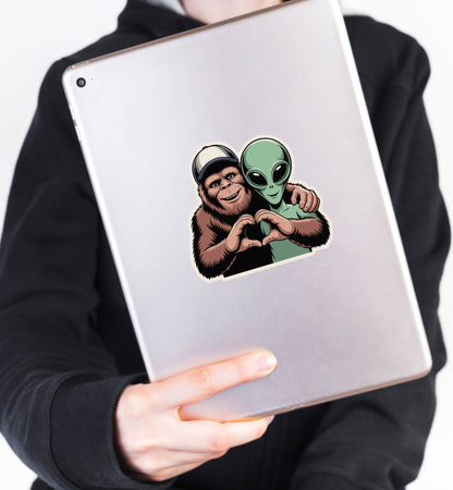 Bigfoot and Alien Love Sticker