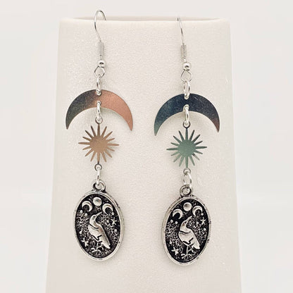 Dark Crow Pattern Pendant Star Moon Earring