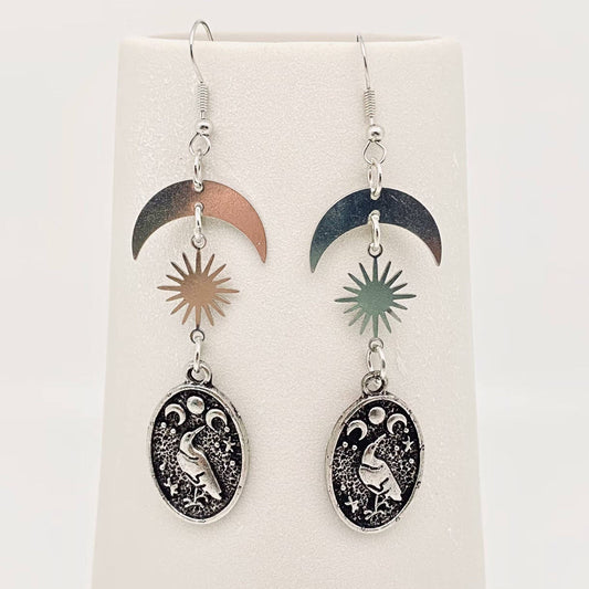 Dark Crow Pattern Pendant Star Moon Earring