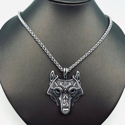 Viking Celtic Wolf Head Amulet Pendant Necklace - MJ/MNP