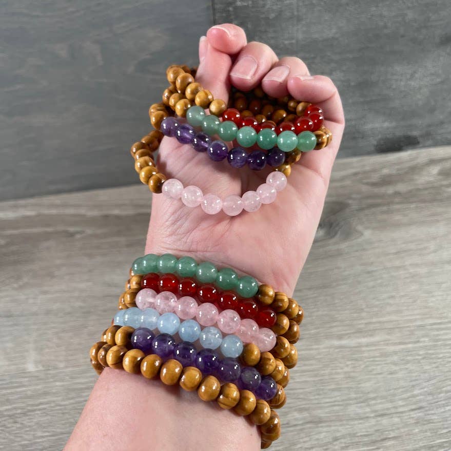 Assorted Gemstone with Wood Beads Bracelet Stretchy String
