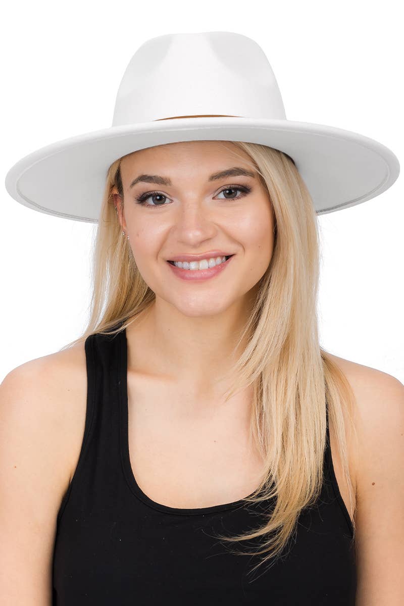 Faux Suede Leather Band Wide Brim Rancher Hat
