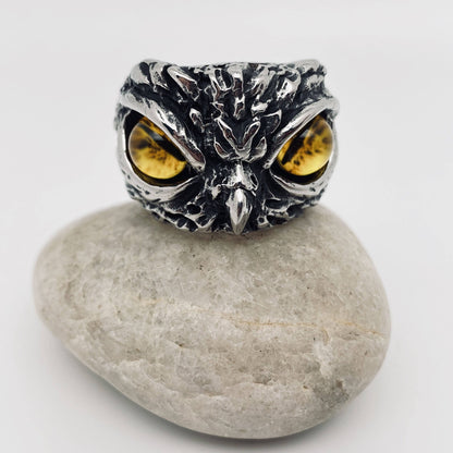 Retro Owl Devil's Eye Stainless Steel Men's Ring