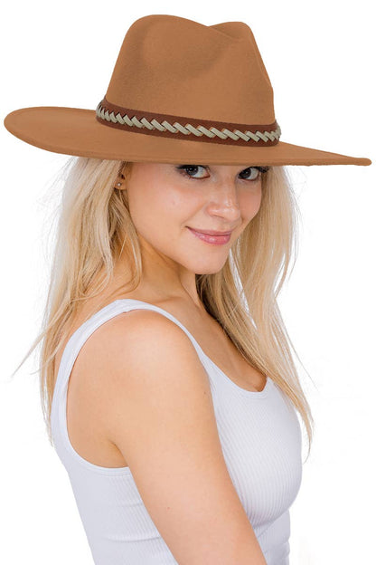 Faux Suede Leather Band Wide Brim Rancher Hat