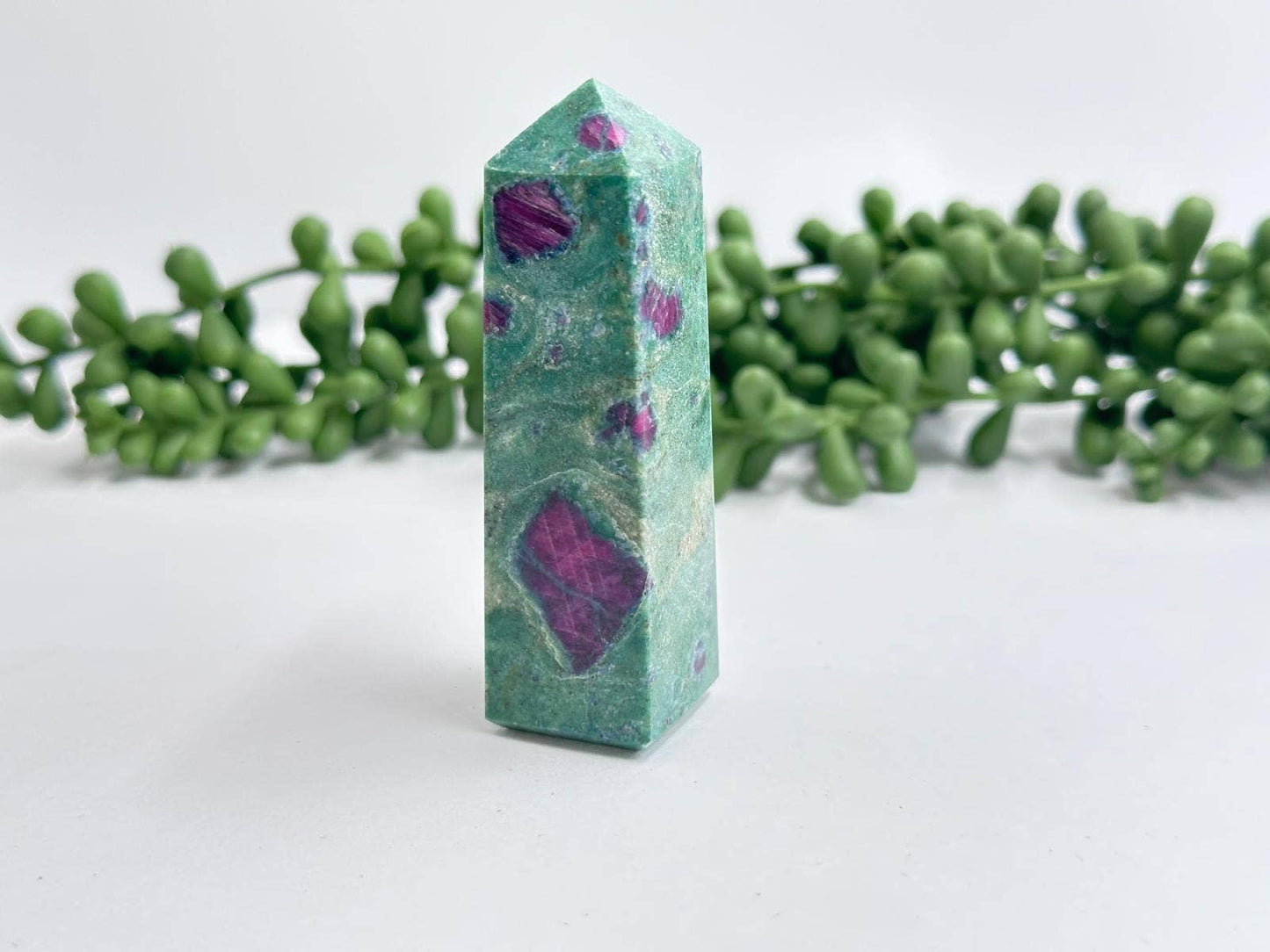 Ruby Fuchsite 4-Sided Tower (Approx 75MM or 7.5CM) -AAA
