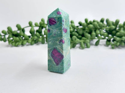 Ruby Fuchsite 4-Sided Tower (Approx 75MM or 7.5CM) -AAA