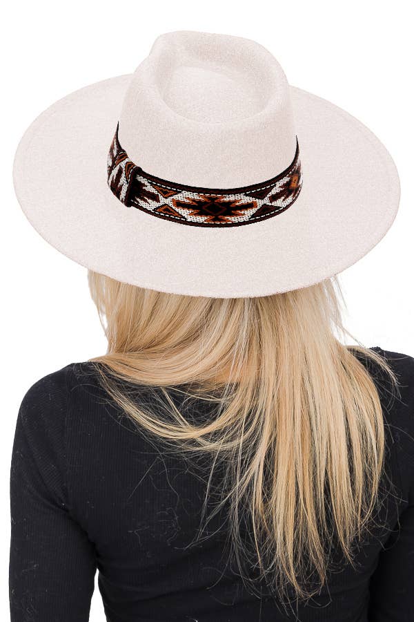 Navajo Rustic Band Pinch Crease Faux Wool Rancher Hat
