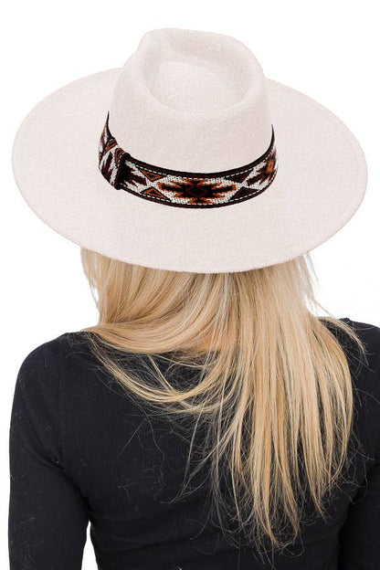 Navajo Rustic Band Pinch Crease Faux Wool Rancher Hat