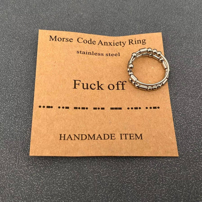 Multi-style Morse Code Stainless Steel Adjustable Ring