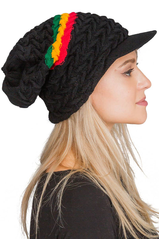 Tri-Stripe Chevron Dreadlock Rasta Tam with Visor