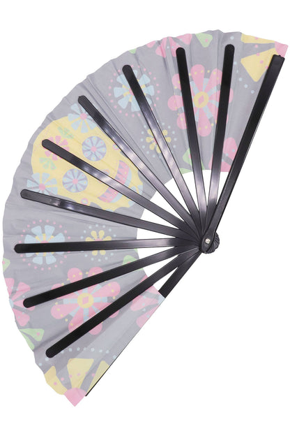 Large Sugar Skull Floral Line Dance Folding Fan - 13.5 Inch