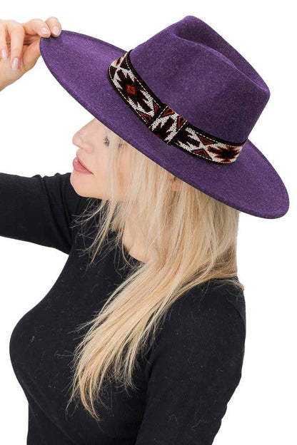 Navajo Rustic Band Pinch Crease Faux Wool Rancher Hat