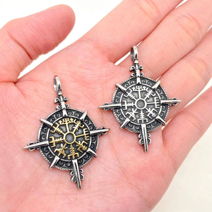 Stainless Steel Double Side Viking Compass Pendant
