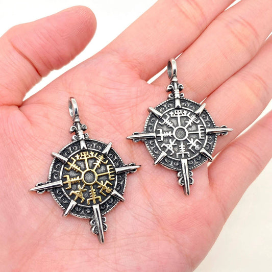 Stainless Steel Double Side Viking Compass Pendant