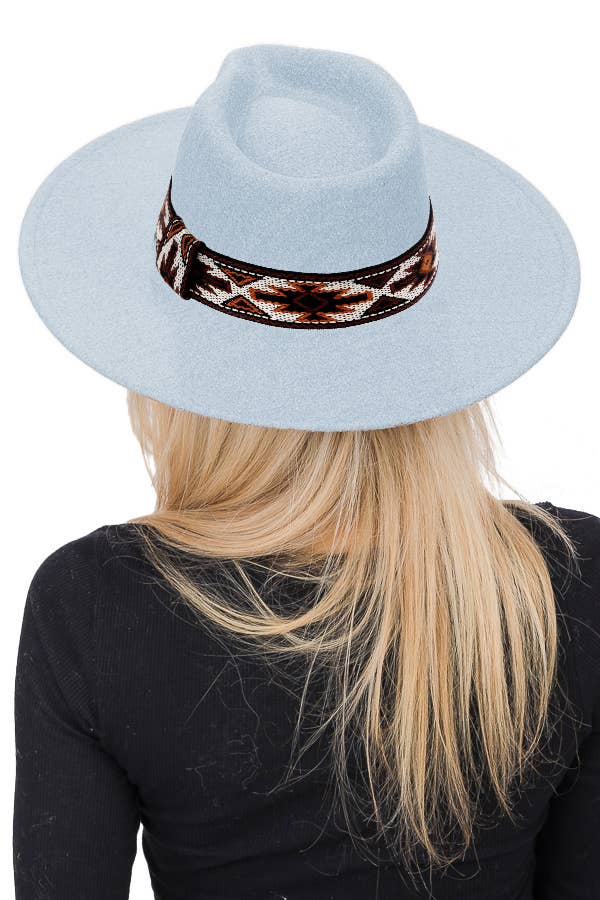 Navajo Rustic Band Pinch Crease Faux Wool Rancher Hat