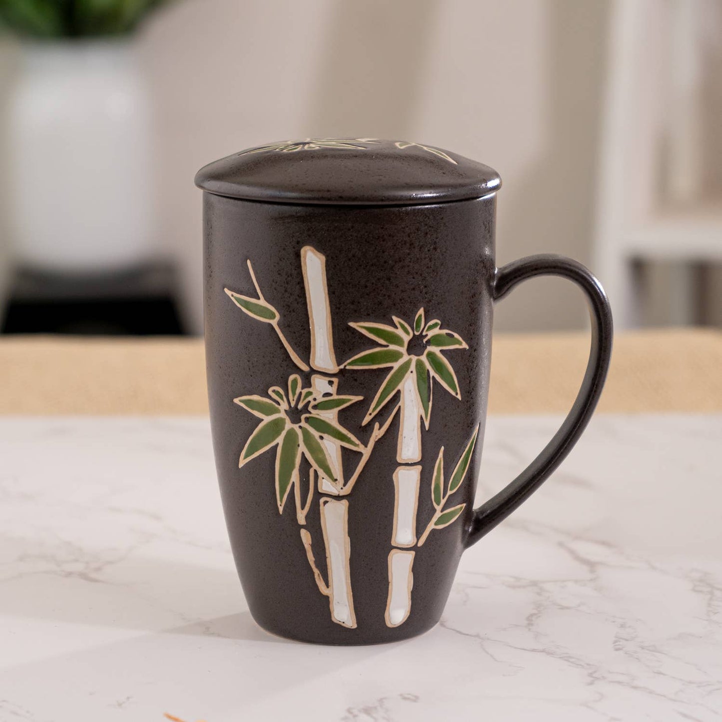Bamboo Design 15oz Tea Mugs with Lid and Infuser