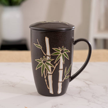 Bamboo Design 15oz Tea Mugs with Lid and Infuser