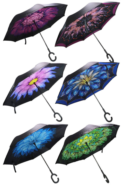 Reverse Manual Inside-out Open-fold Double Canopy Umbrella