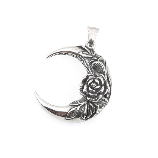 Rose Crescent Moon Charm Stainless Steel Pendant