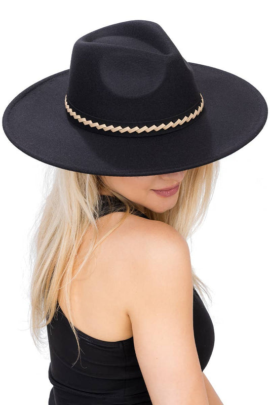 Faux Suede Leather Band Faux Wool Rancher Hat