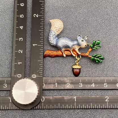 Enamel Squirrel Picking Nut Brooch