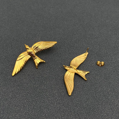 Sparrows - 18K Gold Plated Steel Flying Bird Stud Earrings