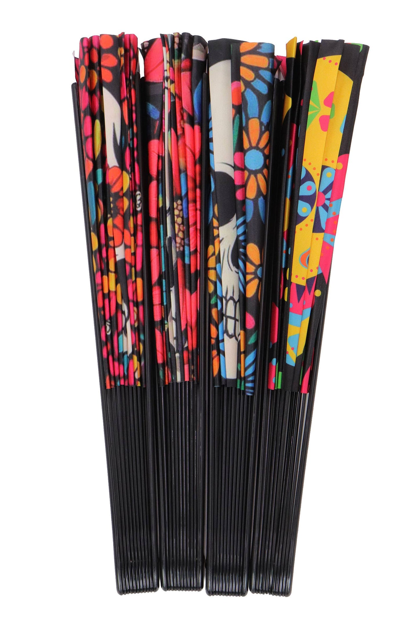 Large Sugar Skull Floral Line Dance Folding Fan - 13.5 Inch