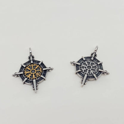 Stainless Steel Double Side Viking Compass Pendant