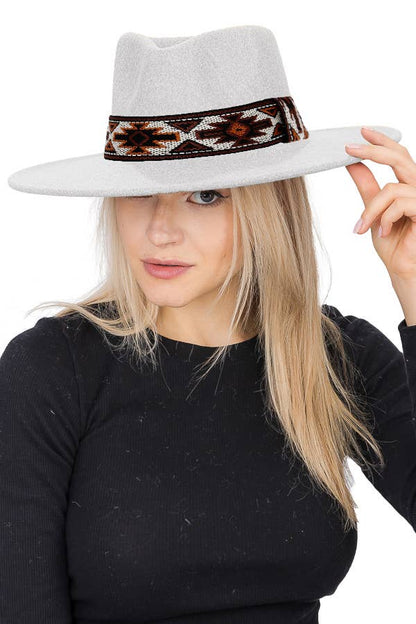 Navajo Rustic Band Pinch Crease Faux Wool Rancher Hat