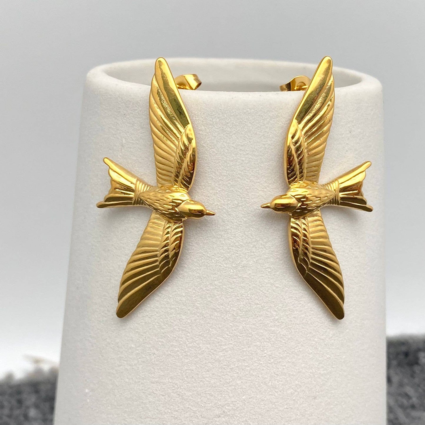 Sparrows - 18K Gold Plated Steel Flying Bird Stud Earrings