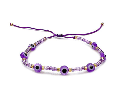 Multi Evil Eye Beaded String Pull Tie Bracelet
