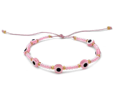 Multi Evil Eye Beaded String Pull Tie Bracelet