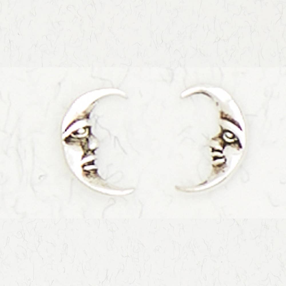 Sterling Silver Ear Studs - Moon Face