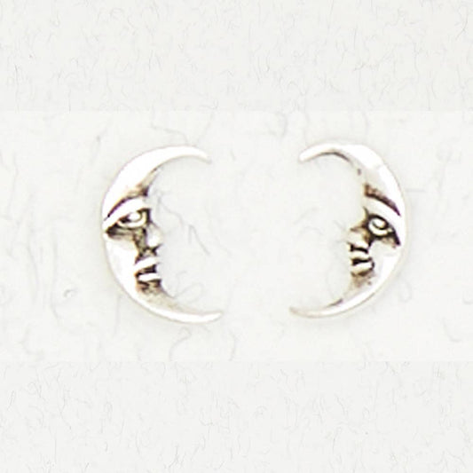Sterling Silver Ear Studs - Moon Face