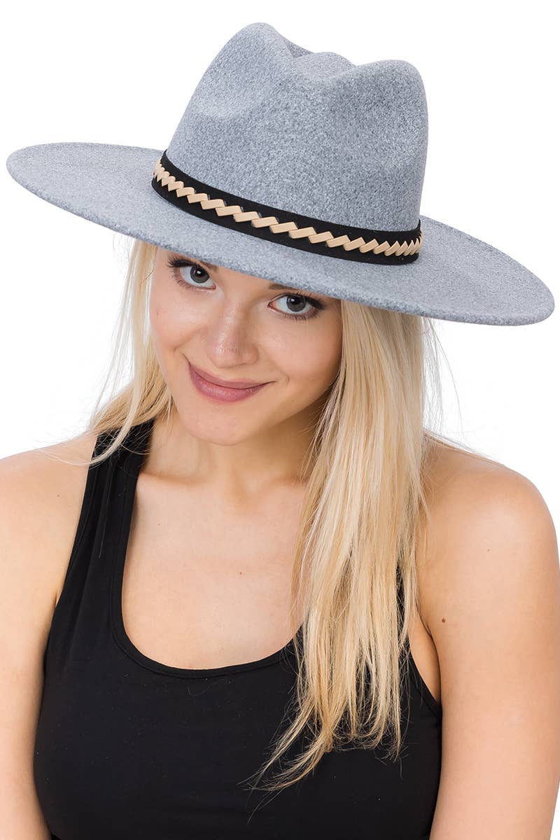 Faux Suede Leather Band Faux Wool Rancher Hat