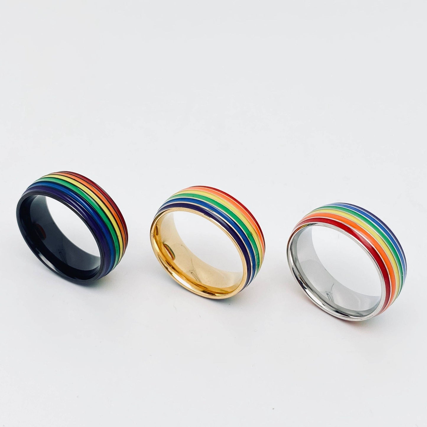 Rainbow Striped Stainless Steel Ring Men's Jewelry