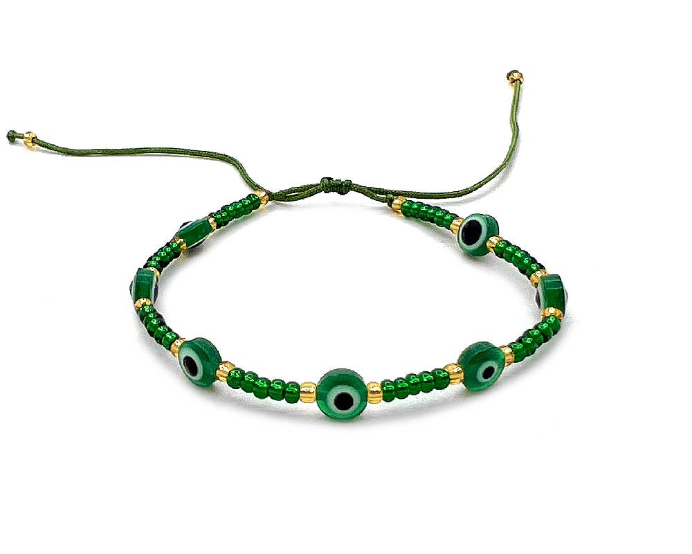 Multi Evil Eye Beaded String Pull Tie Bracelet