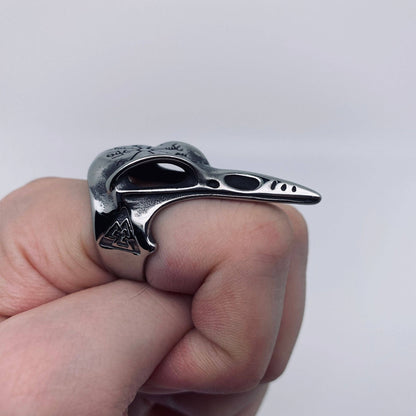 Viking Stainless Steel Men's Crow Head Ring - MJ/MR