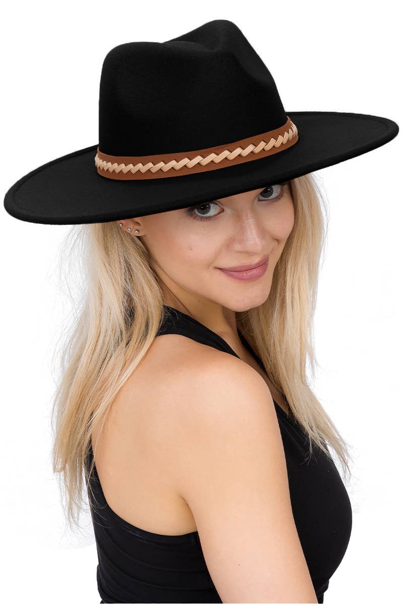 Faux Suede Leather Band Wide Brim Rancher Hat
