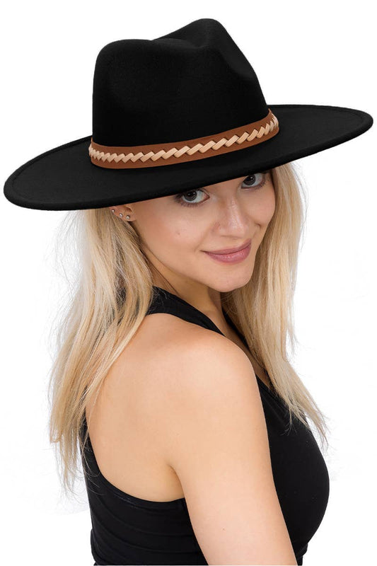 Faux Suede Leather Band Wide Brim Rancher Hat